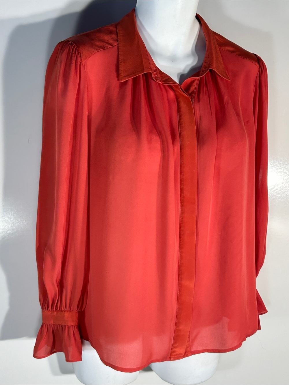 Antonio Melani SZ L Rosy Red Silk Blouse Long Sleeve Career Old Money Staple